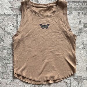 AMERICAN EAGLE: Butterfly Ribbed Tank Top - Tan